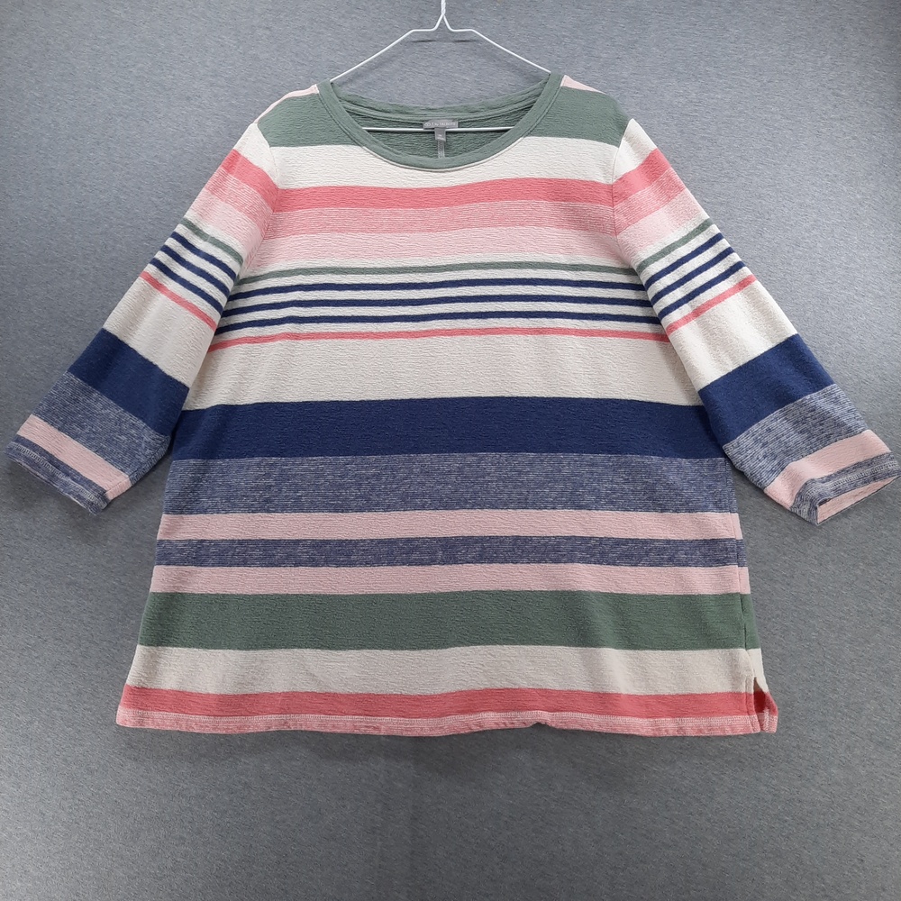 T By Talbots T-Shirt Womens 2X Multicolor Stripe Crew Neck 3/4 Sleeve Cotton Top
